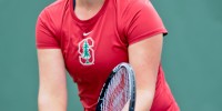 Junior Mallory Burdette (above) and the Stanford women's tennis team have a crucial weekend coming up as the Cardinal hosts No. 1 UCLA and No. 4 USC with Pac-12 and national supremacy at stake. (SIMON WARBY/The Stanford Daily)