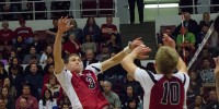 Seniors Gus Ellis (left) and Evan Barry (right) will look to cap their Stanford careers with a second trip to the NCAA tournament. To do so, the Cardinal will need to beat BYU in tonight's MPSF tournament semifinal in Los Angeles. (ROGER CHEN/The Stanford Daily)