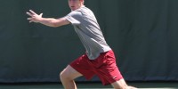 Freshman John Morrissey may be making his first NCAA tournament run with the Cardinal, but he was pivotal against Santa Clara on Sunday, winning his doubles match with senior Bradley Klahn 9-7 and then earning a three-set victory in the singles session to clinch a Stanford win. (ALISA ROYER/The Stanford Daily)