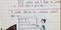 Elaine Treharne, the Stanford English Department's new medievalist, was interested in teaching long before she attended college, as evidenced by this grade school rendering of her ambitions. (Courtesy of Elaine Treharne)
