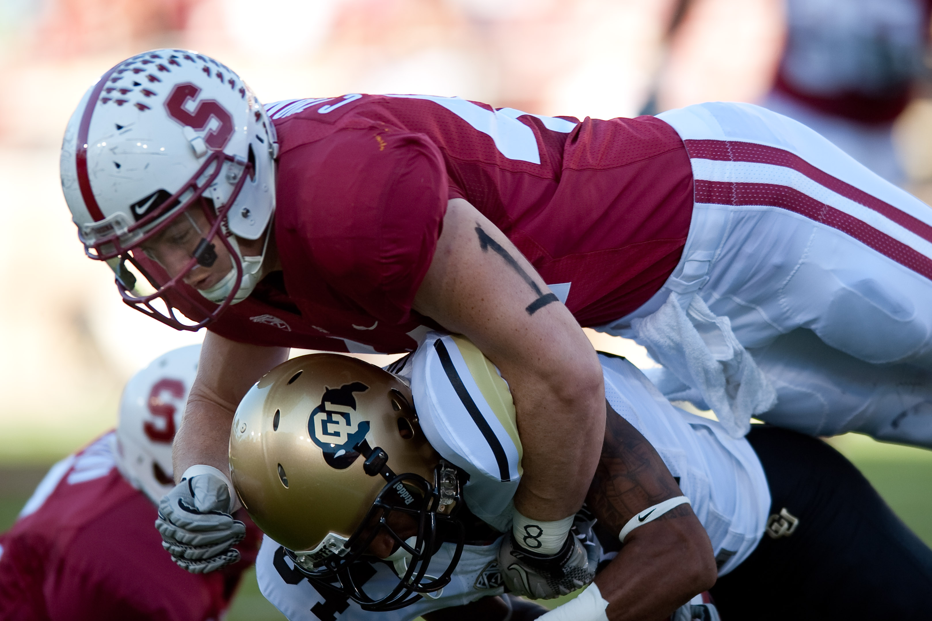 Don't count out outside linebacker Chase Thomas, who has returned for a fifth year to All-America expectations. Thomas started every game along fellow outside linebacker Trent Murphy last season. (DON FERIA/isiphotos.com)