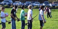 Students learn to play Quidditch, the fantastical sport in the popular Harry Potter series, during one of 255 classes offered by Stanford Splash this past weekend. (Courtesy of Michael Shaw)