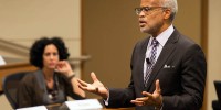 Harry Elam discussed the success of changes to the freshman curriculum at the Faculty Senate meeting. (LINDA A. CICERO/Stanford News Service)
