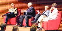 PoliSci 51K students attended a debate between economists John Taylor and Kenneth Arrow as part of an October lecture in the Election 2012 class. (ALISA ROYER/The Stanford Daily)
