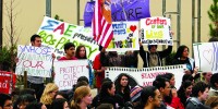 Student railed against budget cuts to the community centers in 2009. (Stanford Daily File Photo)