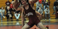 It was tough sledding for the Stanford wrestling team on Sunday, as the Card fell to Rutgers, Arizona State and Penn. Redshirt junior Bret Baumbach, however, earned two victories at 165 pounds. (MIKE KHEIR/The Stanford Daily)