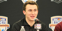 Texas A&M quarterback and Heisman Trophy winner Johnny Manziel at a press conference for the BCS National Title Game (Photo by Matt Velazquez).