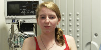 Kristen Powers '16, is in the process of finishing a documentary on her decision to find out if she tested positive for Huntington's disease, the condition which took her mother's life. Here, Powers awaits her test results in her doctor's office. (Courtesy of Kristen Powers)