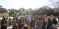 Over 120 students gathered in White Plaza in support of student management at Suites Eating Clubs. (SEAN CHRISTOFFERSON/The Stanford Daily)