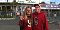 Jimmy Fowkes '14, currently undergoing chemotherapy for his fourth bout of cancer, has been an active volunteer for the Livestrong foundation for nearly a decade. Despite Lance Armstrong's recent doping scandal, Fowkes' support of Armstrong's former charity, Livestrong, is unwavering. Here, Fowkes is shown with his younger sister at the Rose Bowl. (Courtesy of Jimmy Fowkes)