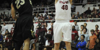 Junior John Gage found his stroke from beyond the arc, snapping a cold streak with a three-ball against Colorado on Wednesday (Mike Kheir/ The Stanford Daily).
