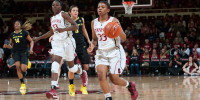 Stanford sophomore guard Amber Orrange (33) and junior forward Chiney Ogwumike (13) both scored double figures to overcome Tulsa in the First Round of the NCAA Tournament at Maples Pavilion on Sunday. (DON FERIA/isiphotos.com)