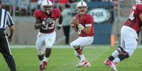 Senior Josh Nunes (center) announced his medical retirement on Monday after a workout-related arm injury this offseason. (SIMON WARBY/The Stanford Daily)