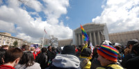 Protestors congregate outside of the Supreme Court during the United States v. Windsor proceedings last week in Washington, D.C. The outcome of the landmark case will likely determine the constitutionality of the 1996 Defense of Marriage Act. (MADELINE SIDES/The Stanford Daily)