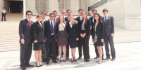 Jeff Fisher and members of his legal team during Salinas v. Texas stand outside of the Court during April's trial proceedings. (Courtesy of Jeff Fisher)