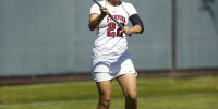 Freshman Julia Burns (above) had three goals, but it wasn't enough for the Cardinal, whose season ended with a 15-8 loss to No. 2 Northwestern. (HECTOR GARCIA-MOLINA/stanfordphoto.com)